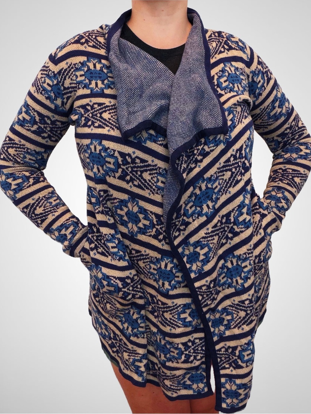 Lucky Brand Aztec Tribal Print Waterfall Cardigan,